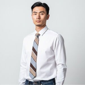 Don Loper Beverly Hills Brown Blue Repp Stripe Silk Tie 53.5" L x 3.5" W MINT!!!